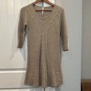 NY Collection Beige Knit Sweater Dress